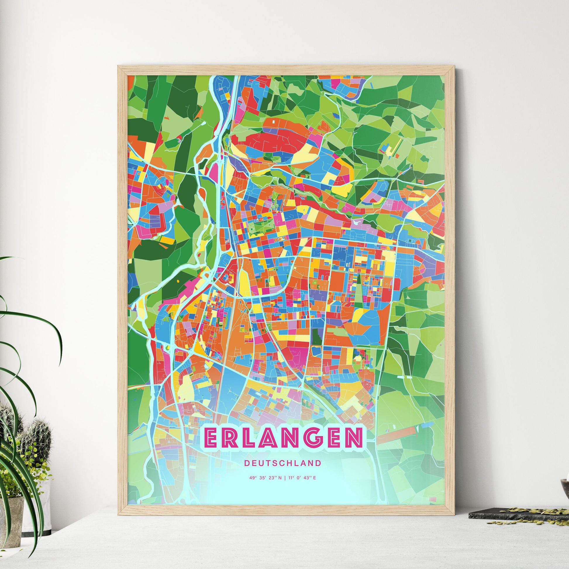 Colorful Erlangen Germany Fine Art Map Crazy Colors