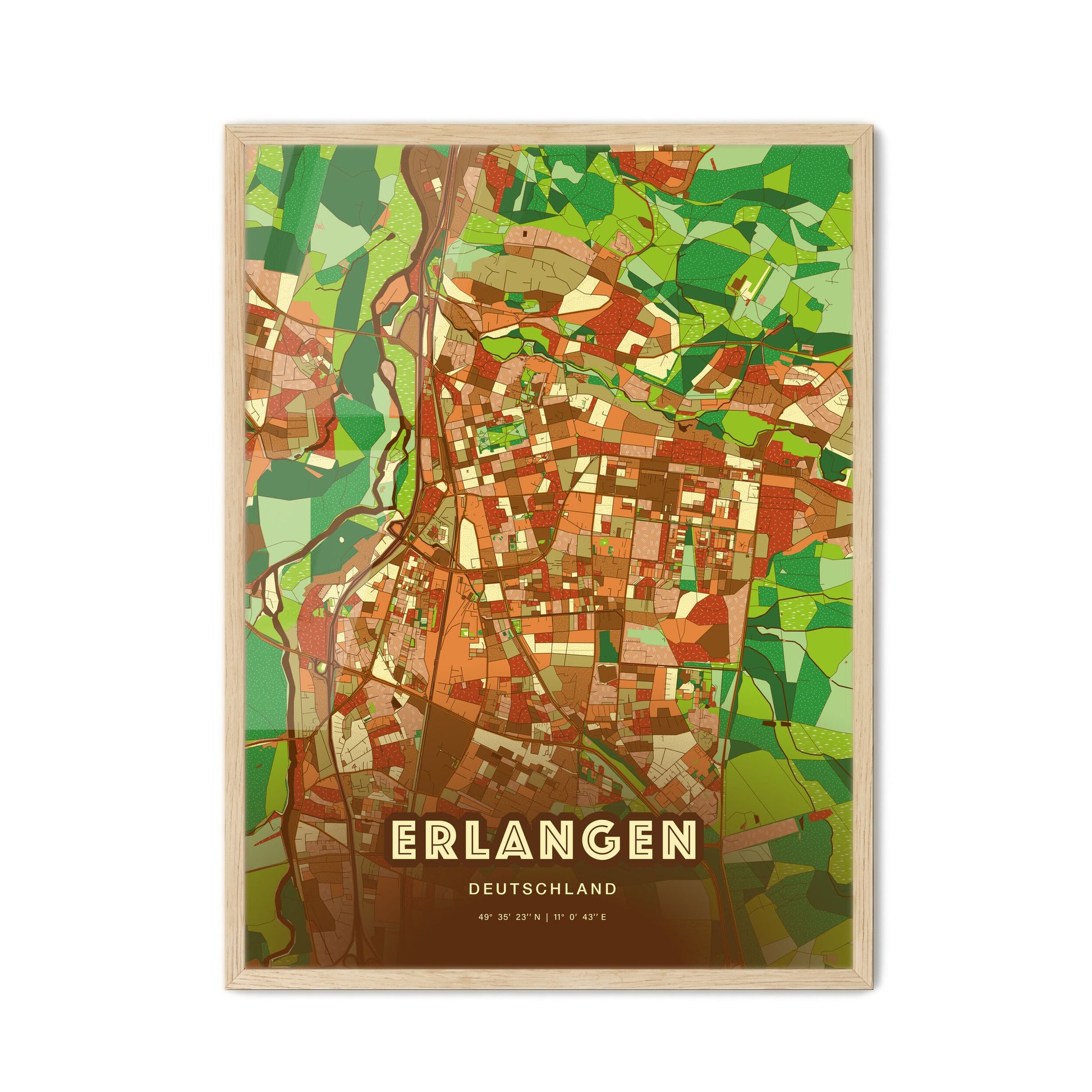 Colorful Erlangen Germany Fine Art Map Farmhouse