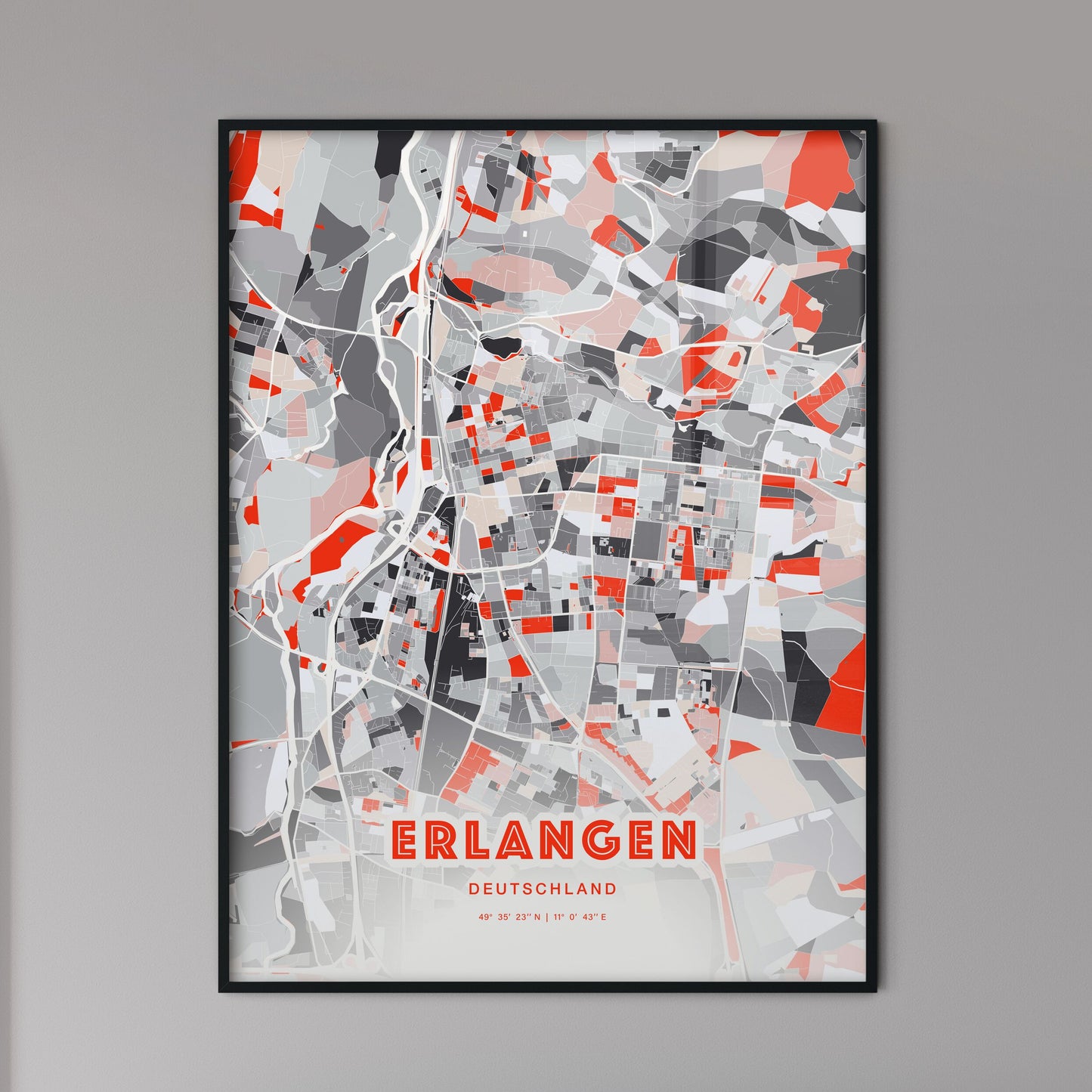 Colorful Erlangen Germany Fine Art Map Modern Expressive
