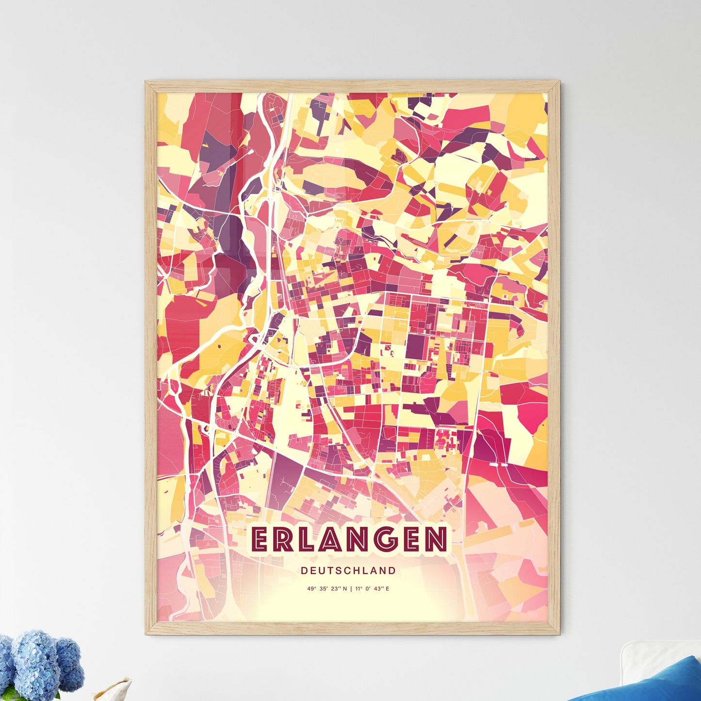 Colorful Erlangen Germany Fine Art Map Hot Red