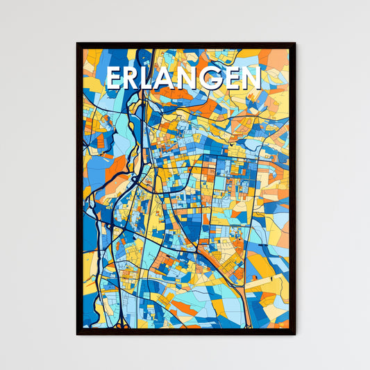 ERLANGEN GERMANY Vibrant Colorful Art Map Poster Blue Orange