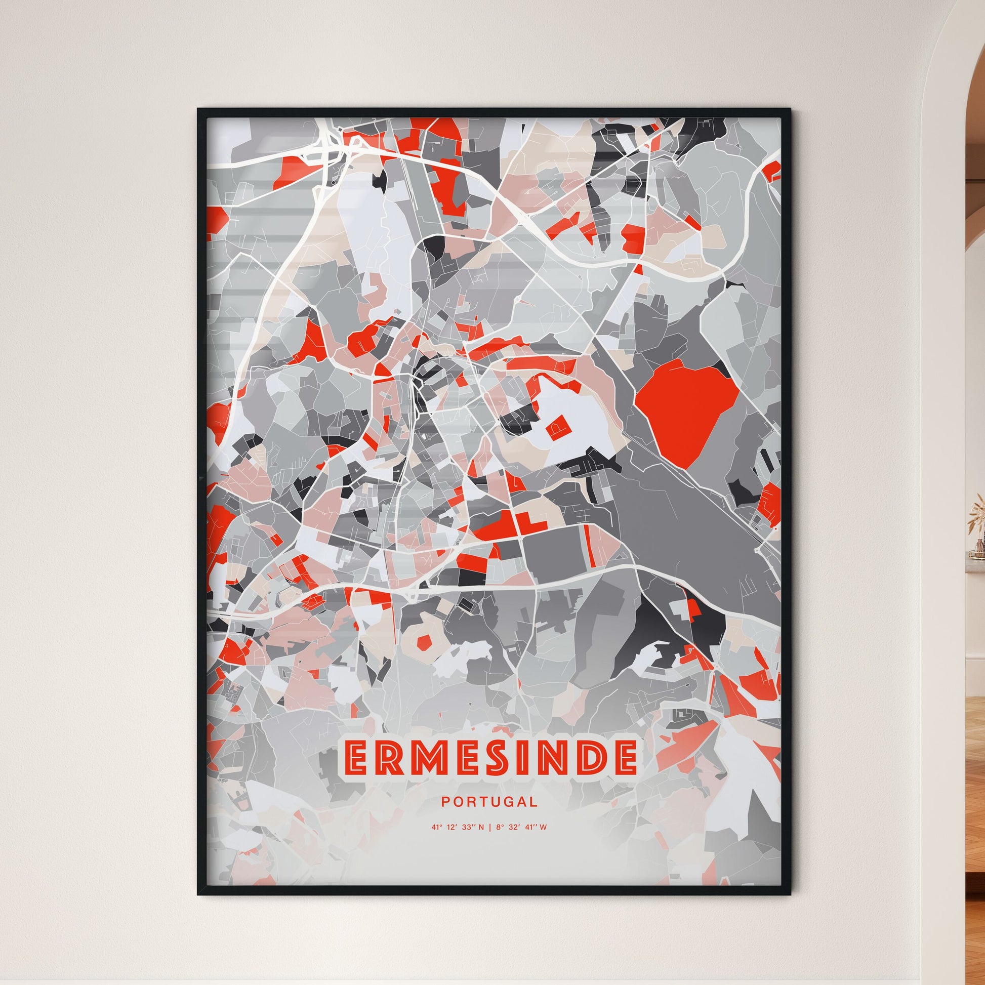 Colorful Ermesinde Portugal Fine Art Map Modern Expressive