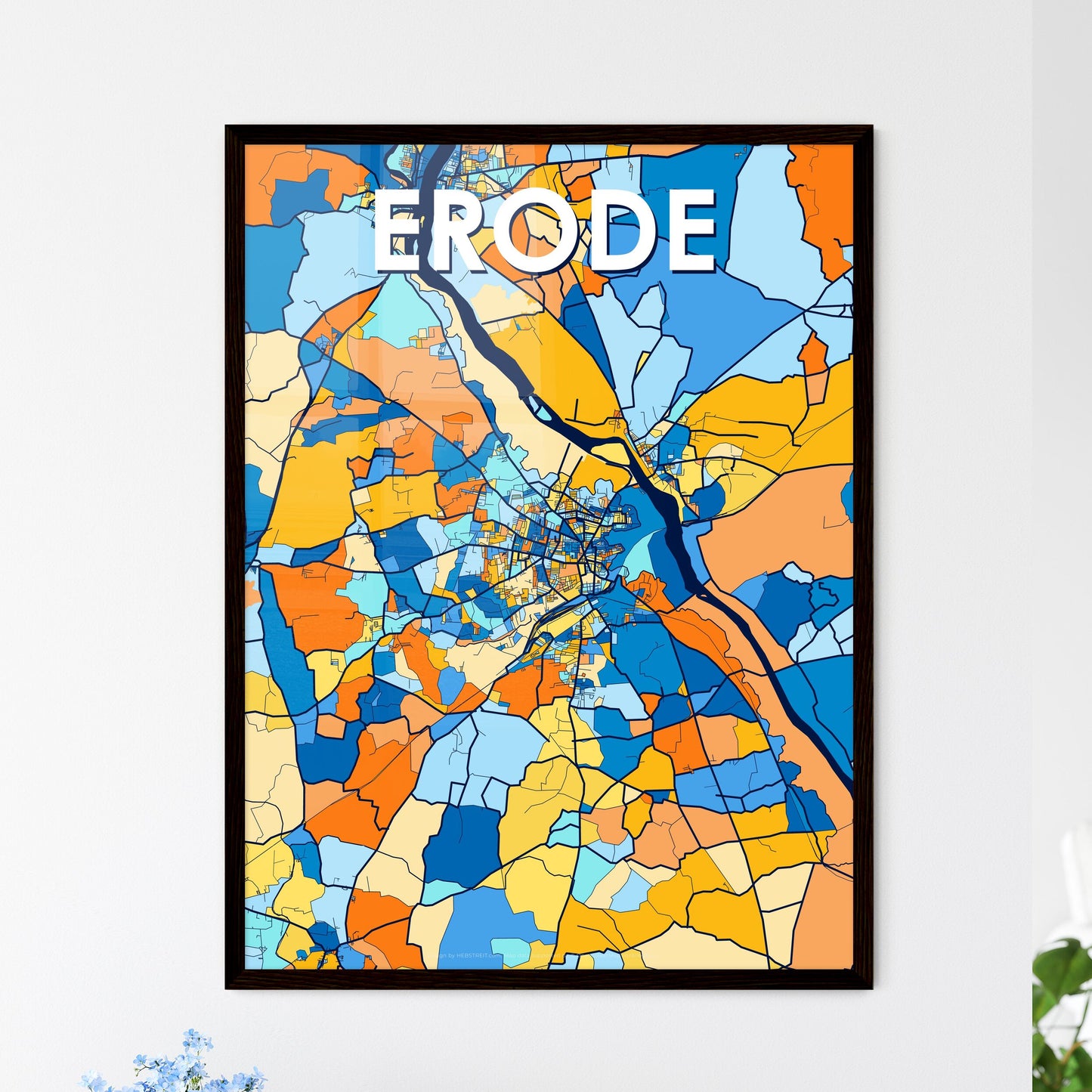 ERODE INDIA Vibrant Colorful Art Map Poster Blue Orange
