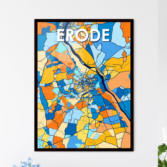 ERODE INDIA Vibrant Colorful Art Map Poster Blue Orange