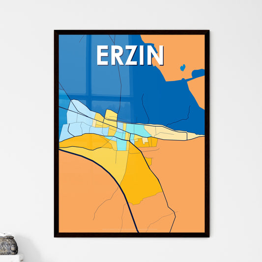 ERZIN TURKEY Vibrant Colorful Art Map Poster Blue Orange