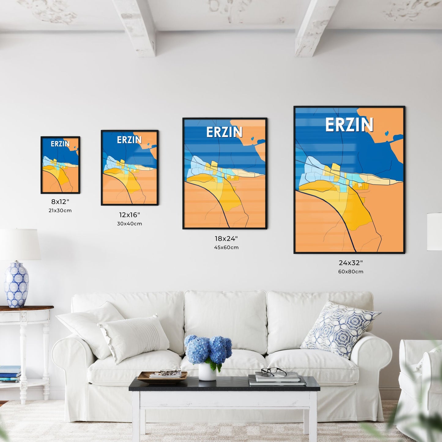 ERZIN TURKEY Vibrant Colorful Art Map Poster Blue Orange