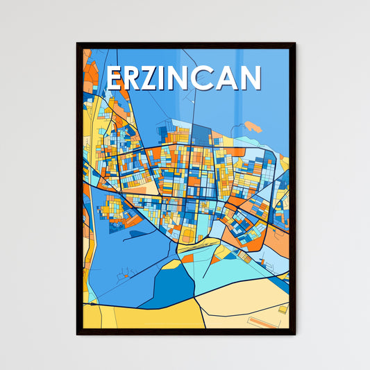 ERZINCAN TURKEY Vibrant Colorful Art Map Poster Blue Orange