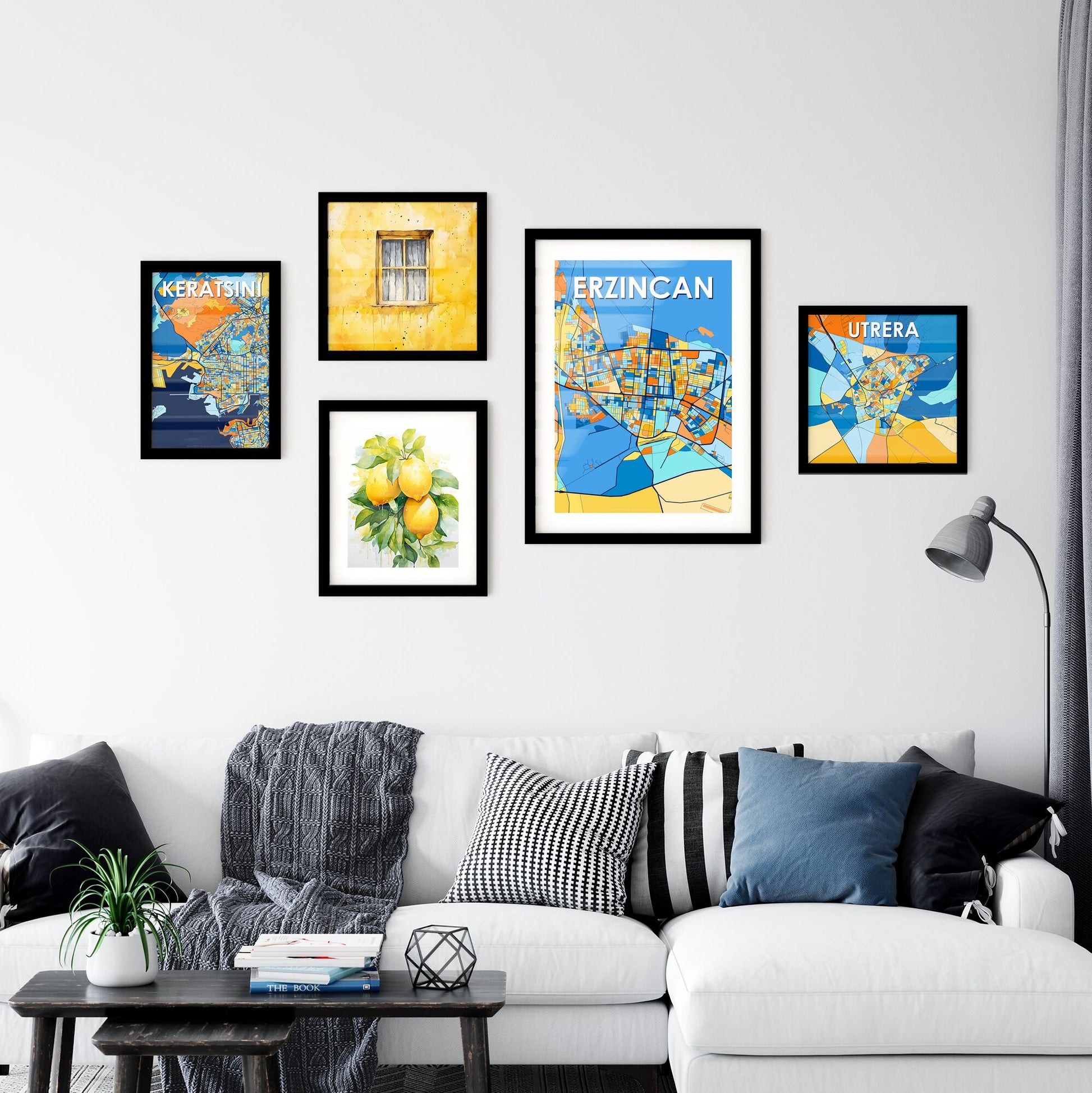 ERZINCAN TURKEY Vibrant Colorful Art Map Poster Blue Orange