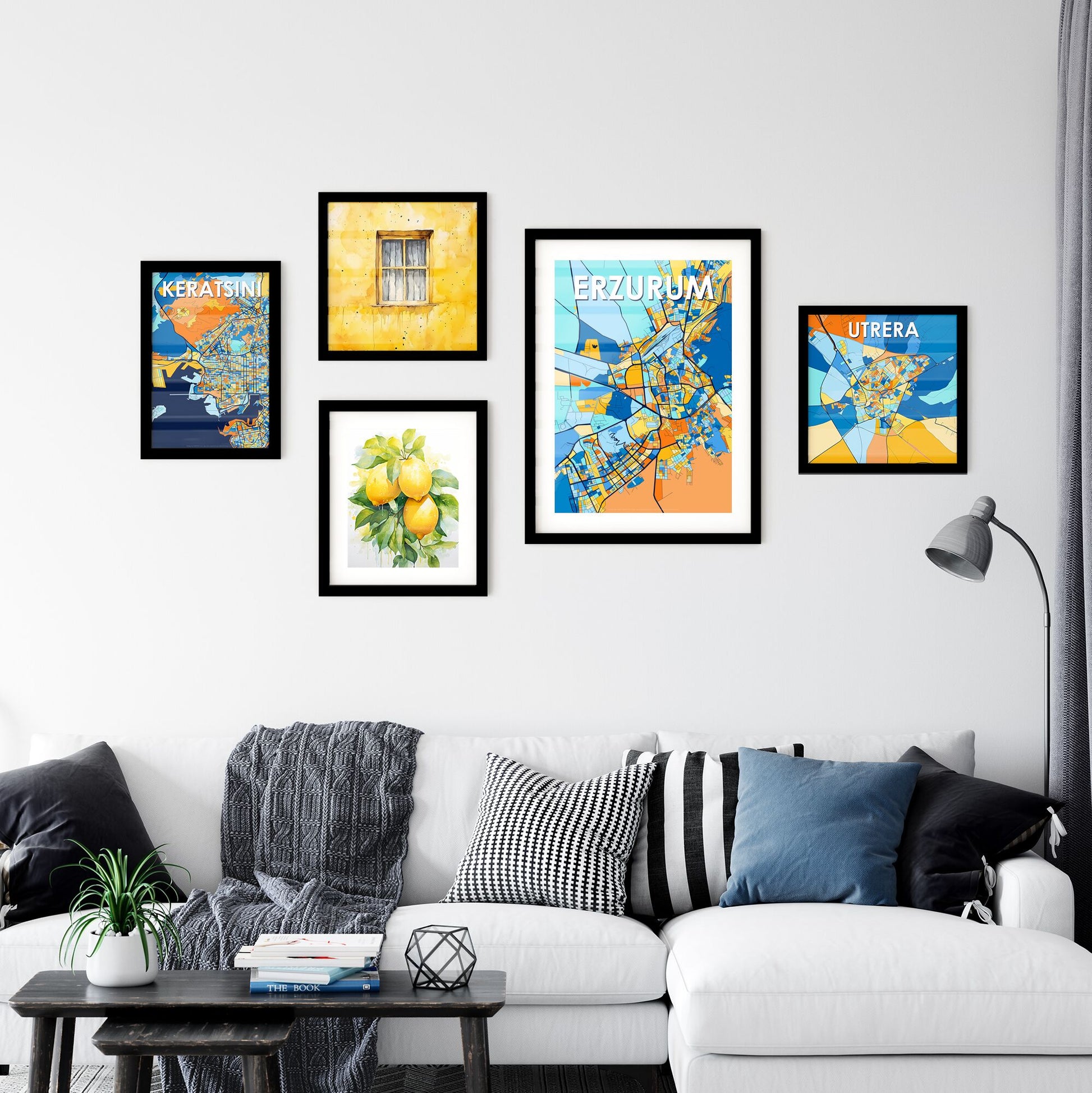 ERZURUM TURKEY Vibrant Colorful Art Map Poster Blue Orange