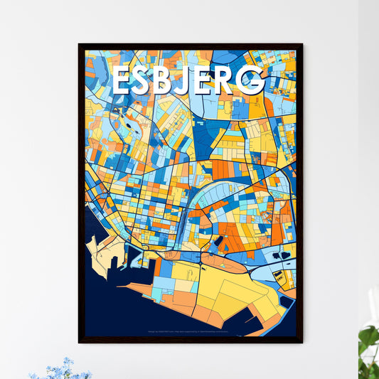 ESBJERG DENMARK Vibrant Colorful Art Map Poster Blue Orange