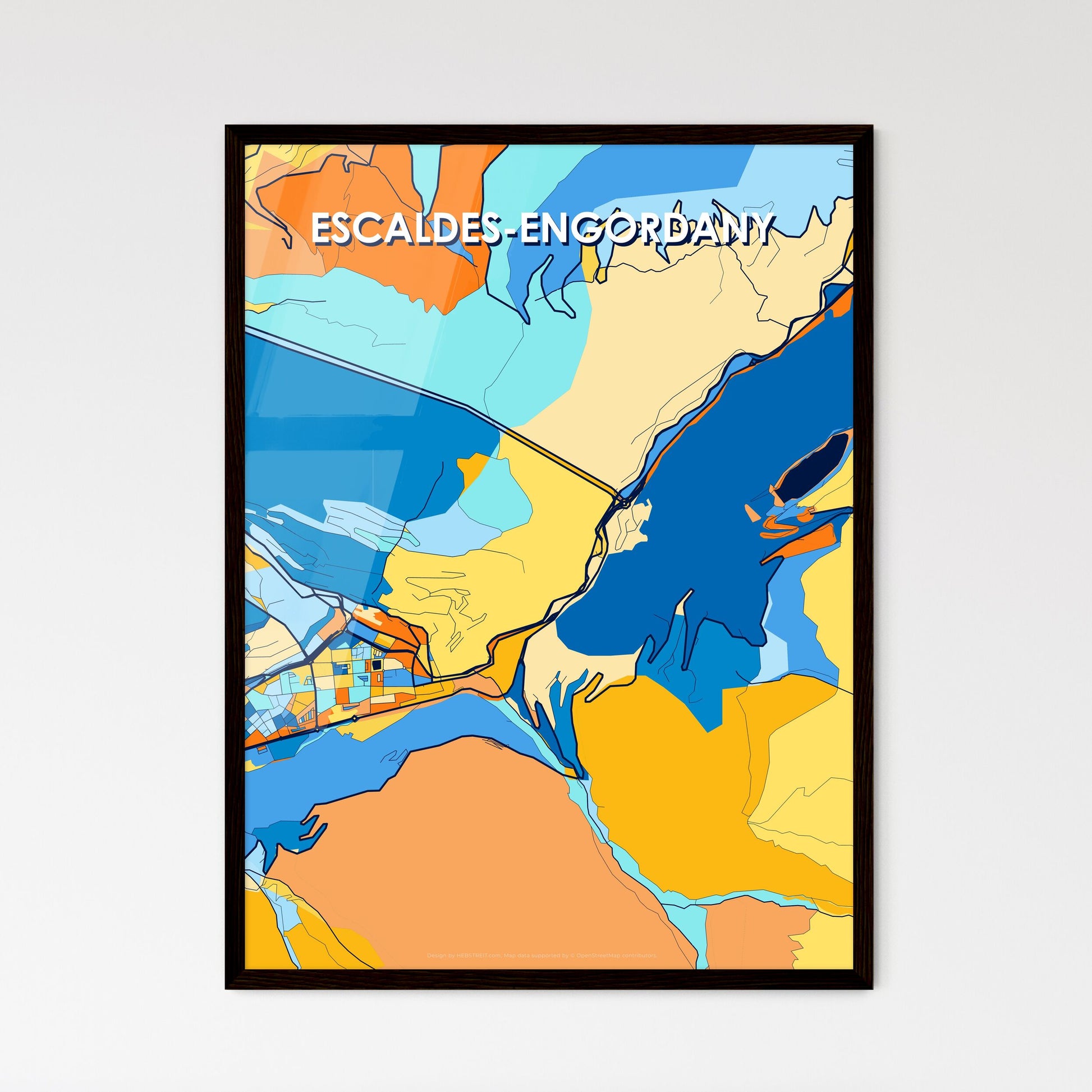 ESCALDES-ENGORDANY ANDORRA Vibrant Colorful Art Map Poster Blue Orange