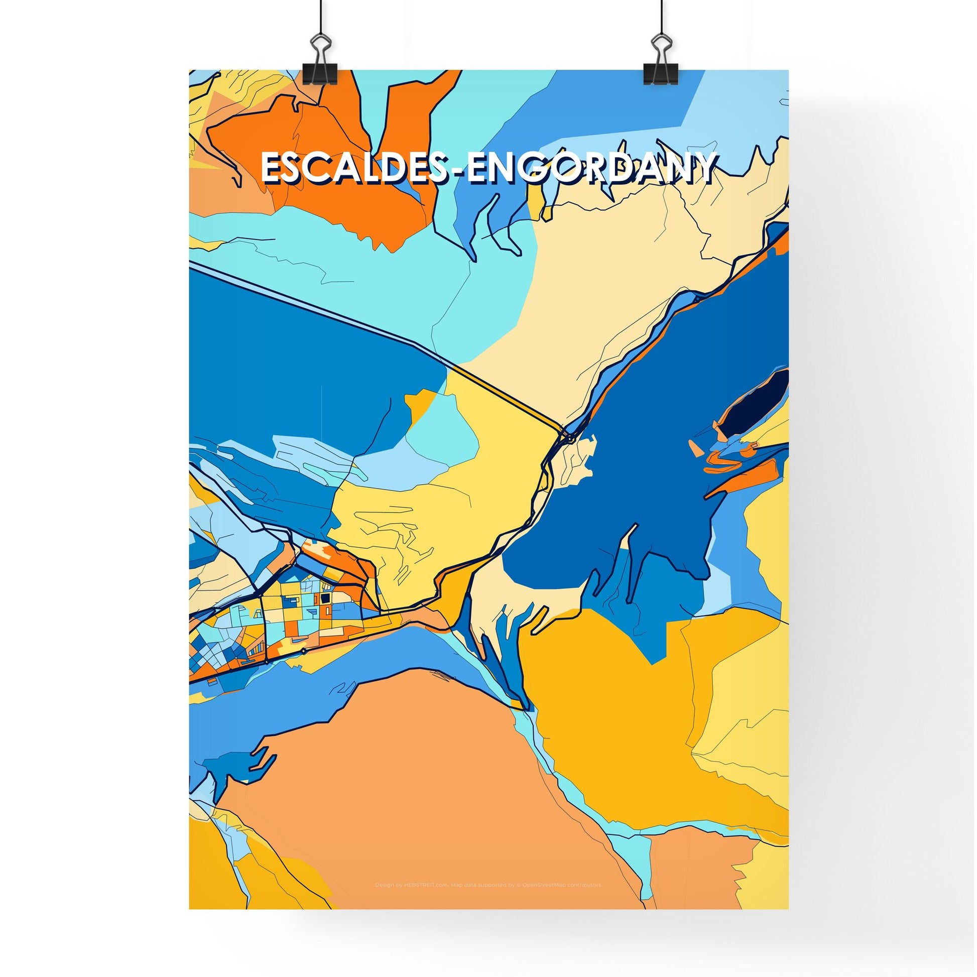ESCALDES-ENGORDANY ANDORRA Vibrant Colorful Art Map Poster Blue Orange