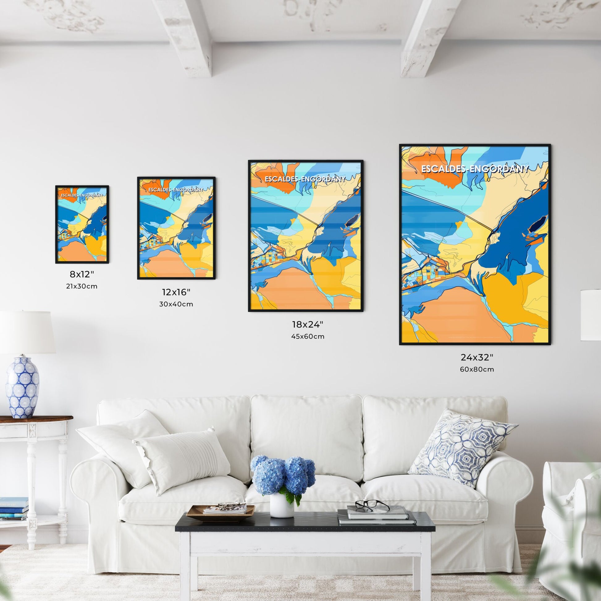 ESCALDES-ENGORDANY ANDORRA Vibrant Colorful Art Map Poster Blue Orange