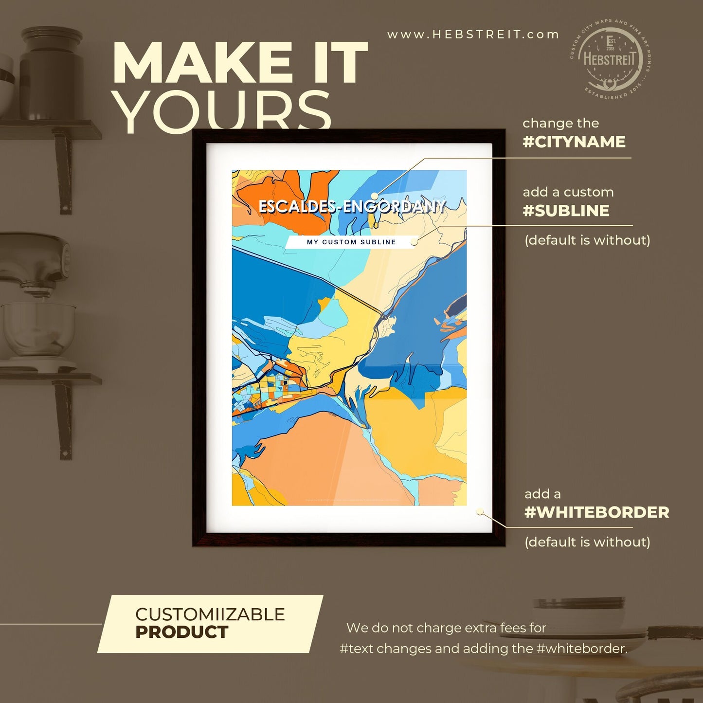 ESCALDES-ENGORDANY ANDORRA Vibrant Colorful Art Map Poster Blue Orange