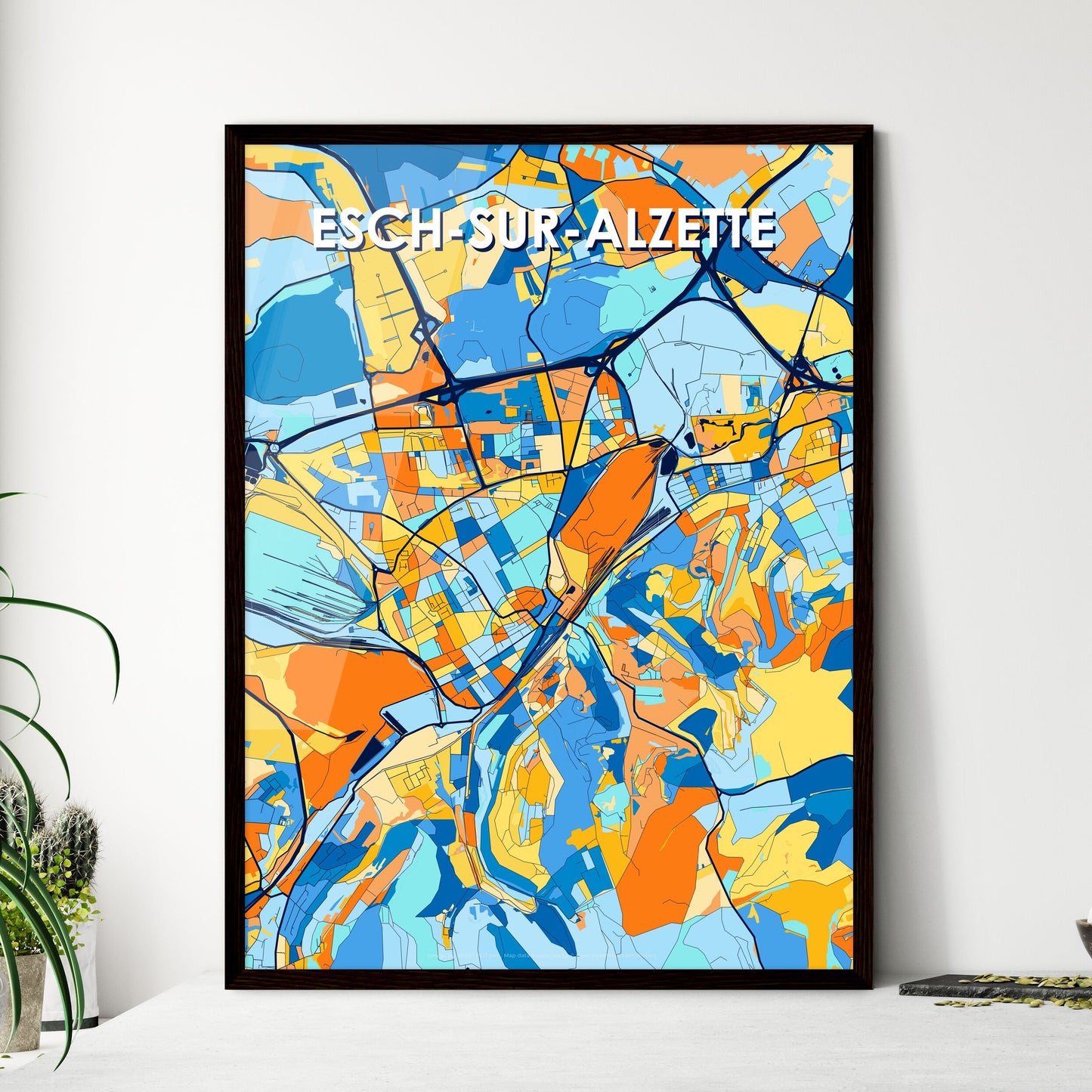 ESCH-SUR-ALZETTE LUXEMBOURG Vibrant Colorful Art Map Poster Blue Orange