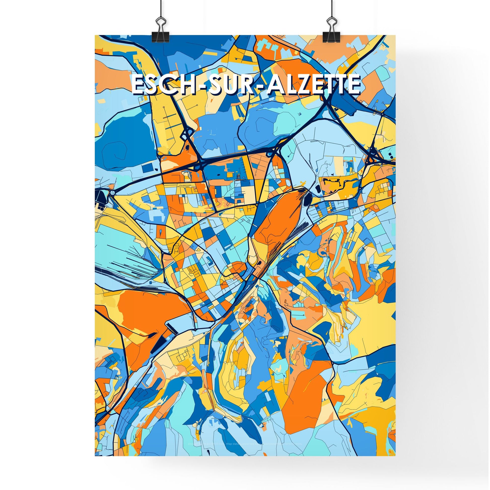ESCH-SUR-ALZETTE LUXEMBOURG Vibrant Colorful Art Map Poster Blue Orange