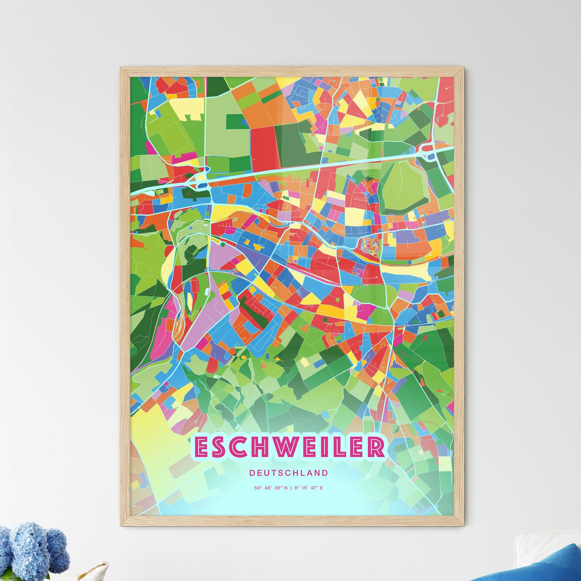 Colorful Eschweiler Germany Fine Art Map Crazy Colors