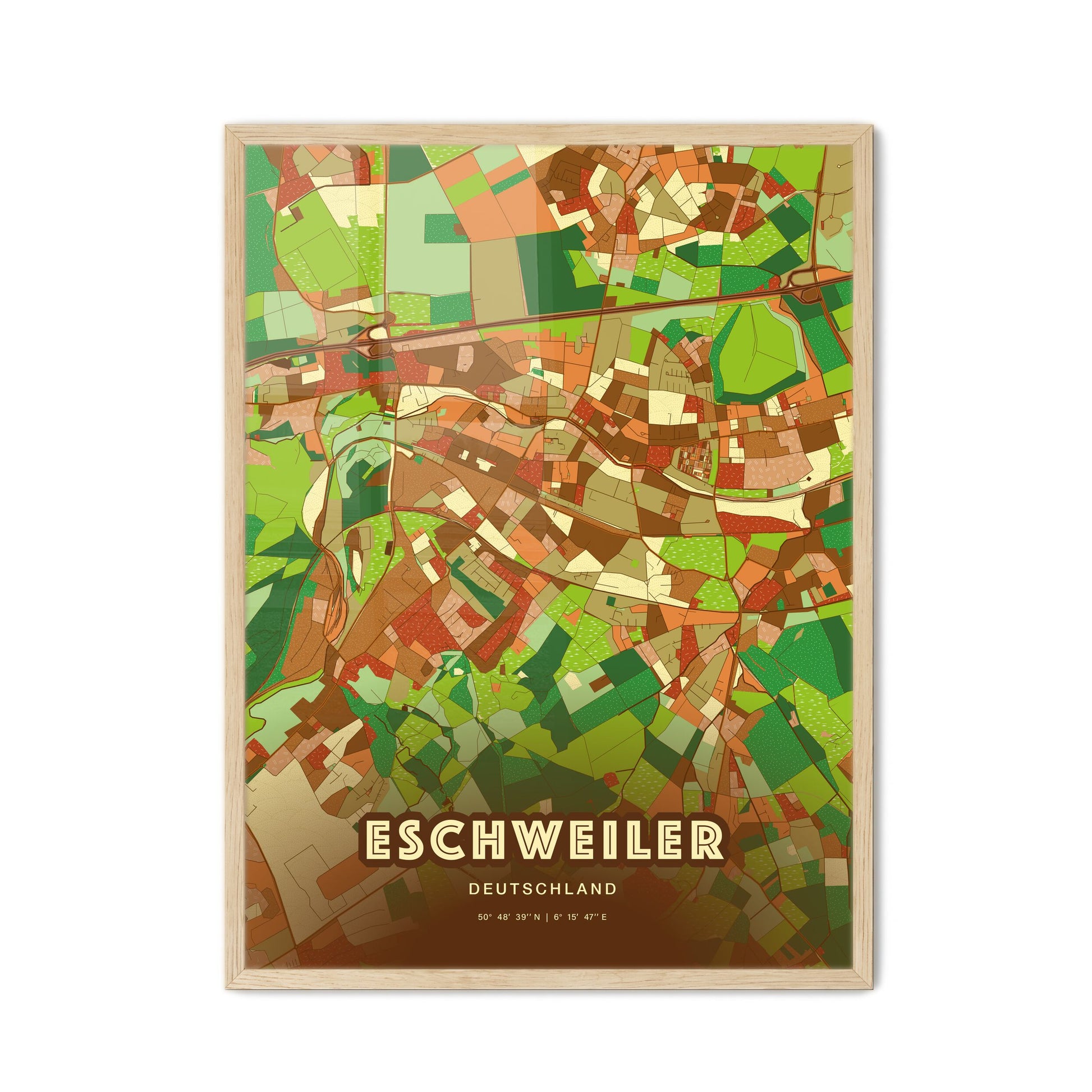 Colorful Eschweiler Germany Fine Art Map Farmhouse