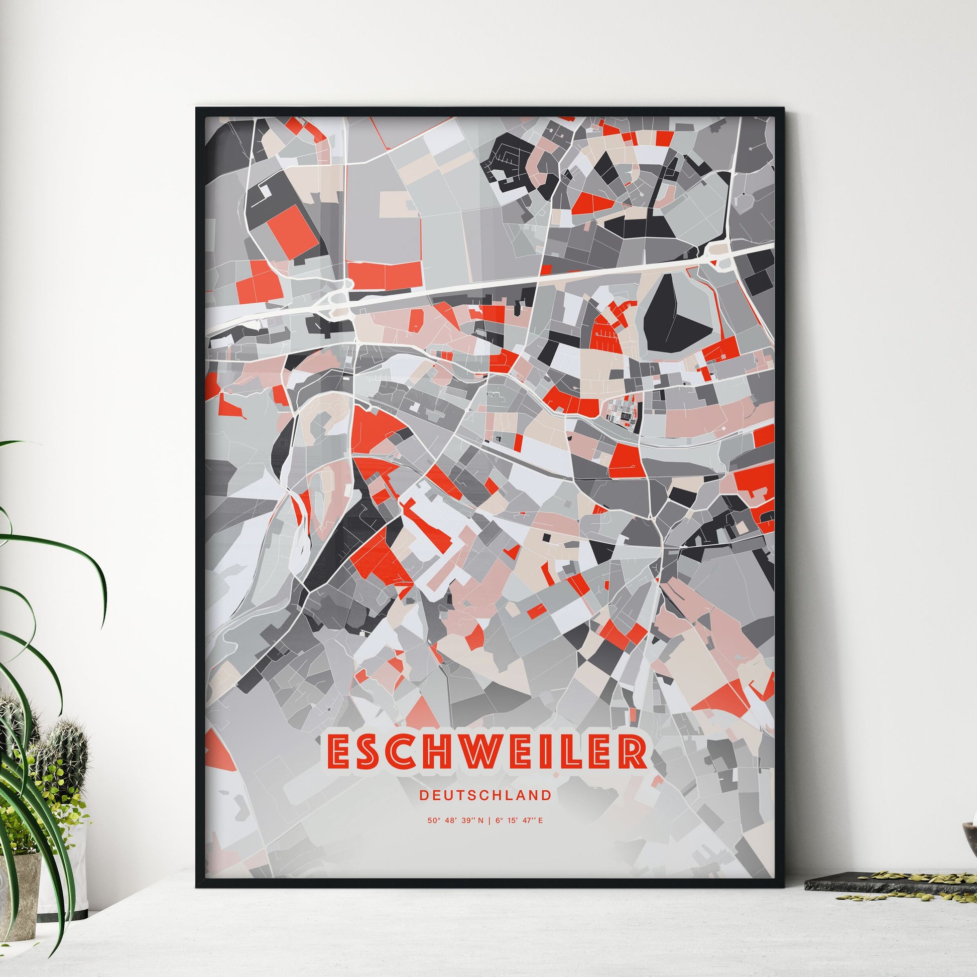 Colorful Eschweiler Germany Fine Art Map Modern Expressive