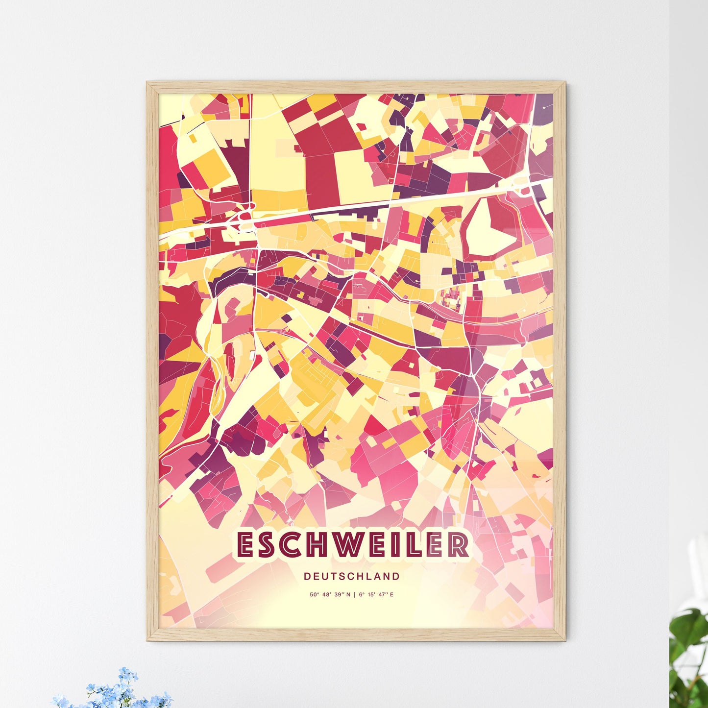 Colorful Eschweiler Germany Fine Art Map Hot Red
