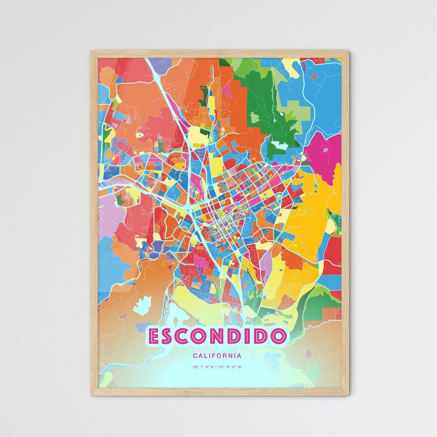 Colorful Escondido California Fine Art Map Crazy Colors