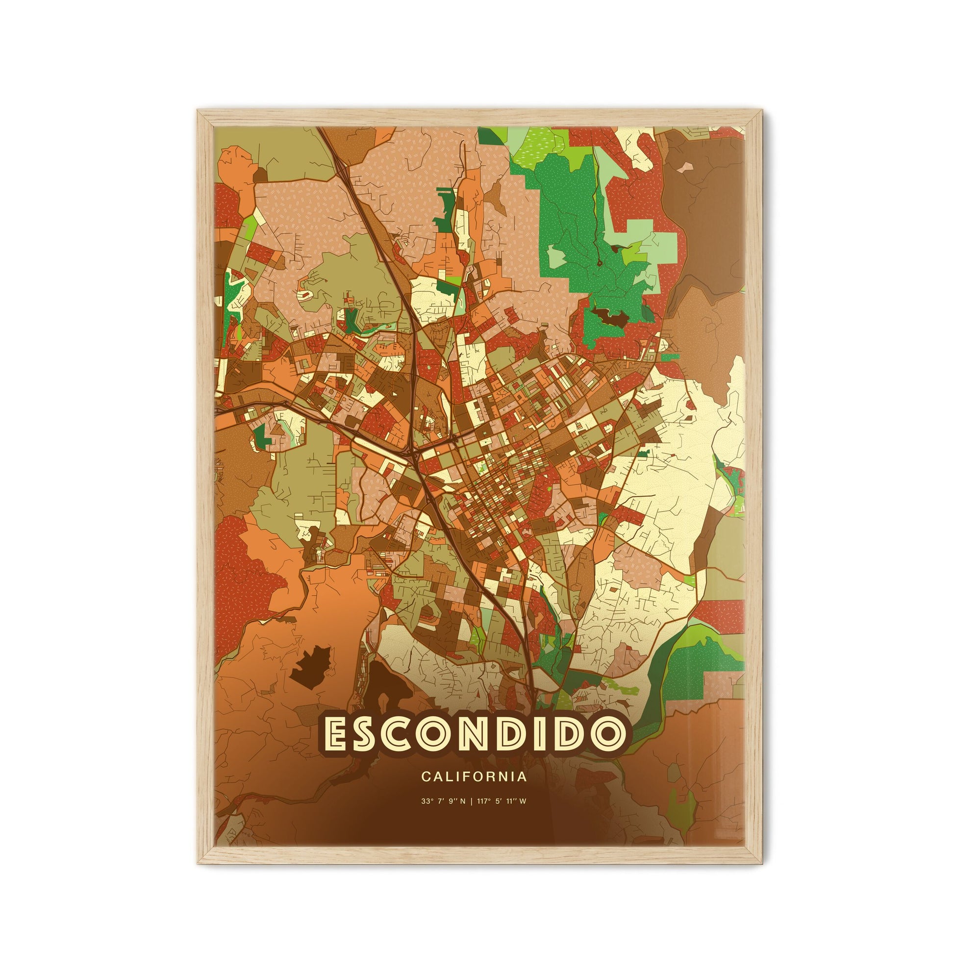 Colorful Escondido California Fine Art Map Farmhouse