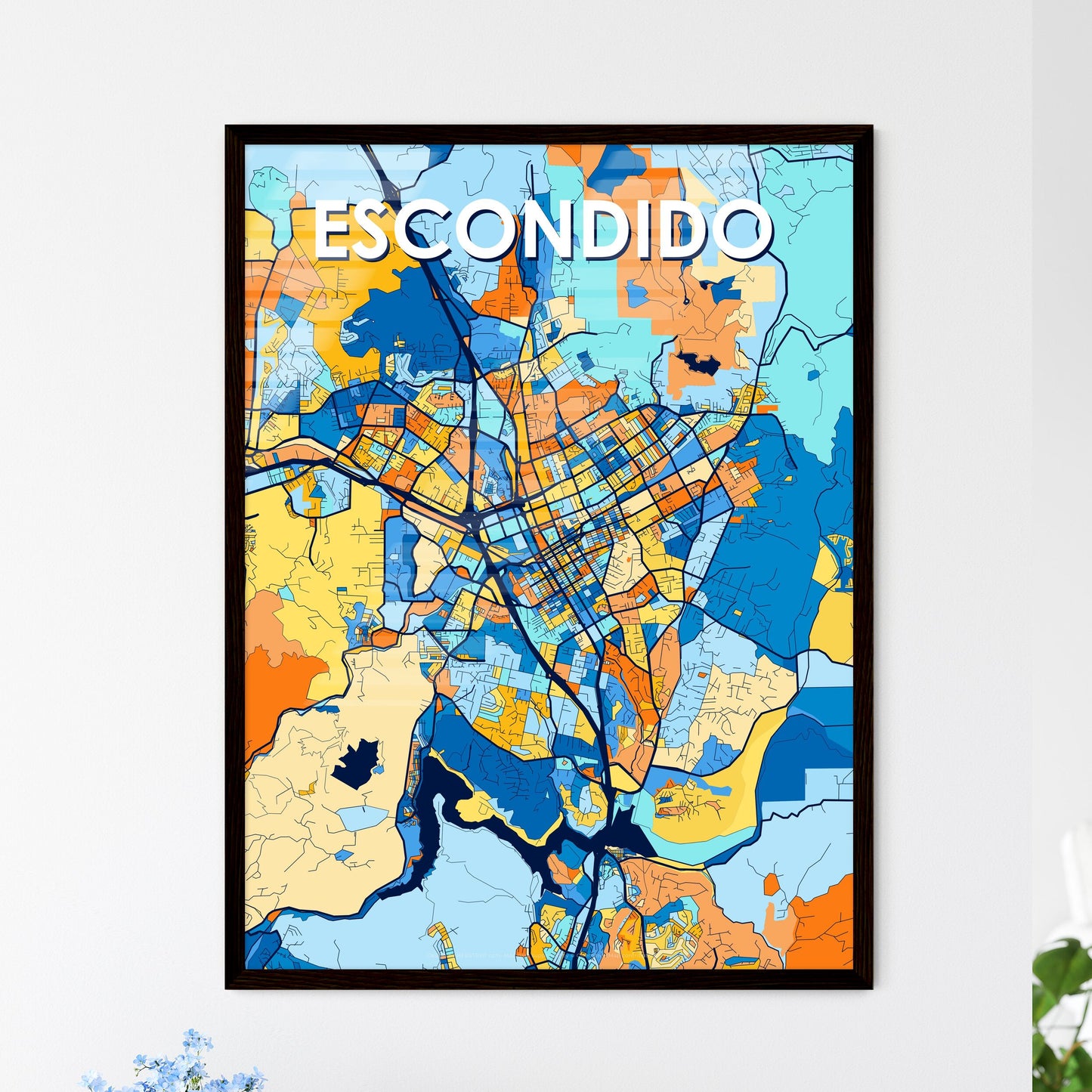 ESCONDIDO CALIFORNIA Vibrant Colorful Art Map Poster Blue Orange
