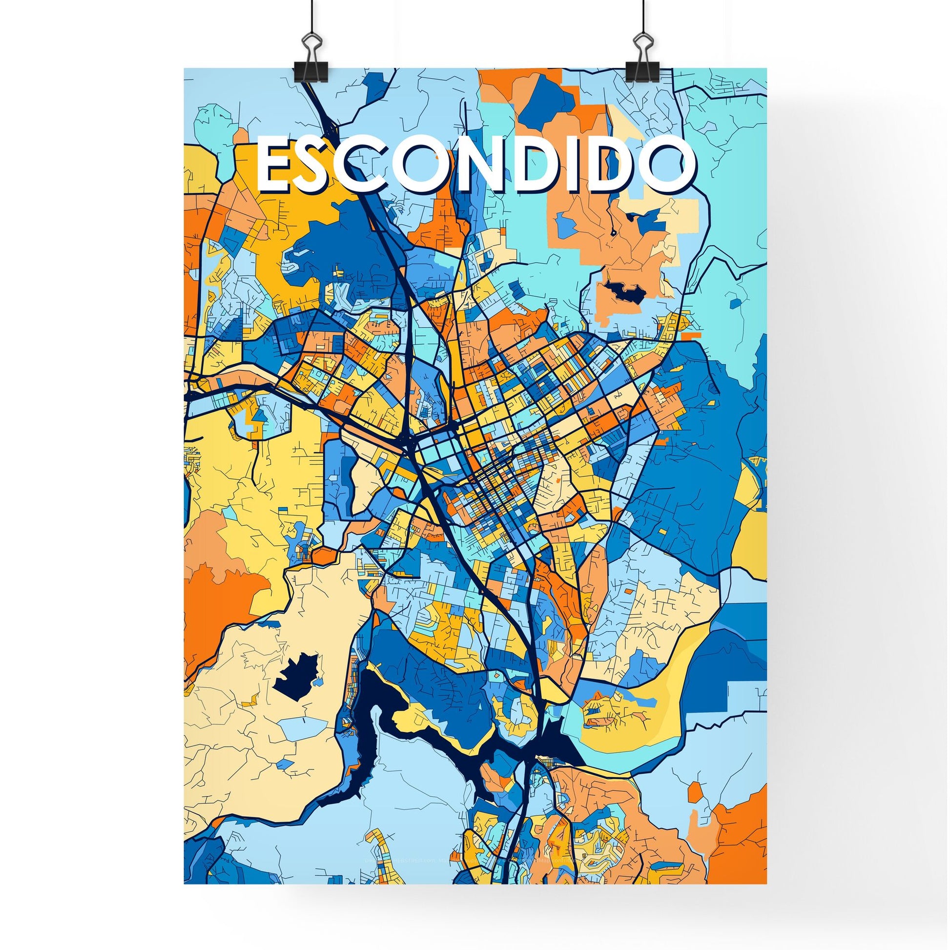 ESCONDIDO CALIFORNIA Vibrant Colorful Art Map Poster Blue Orange