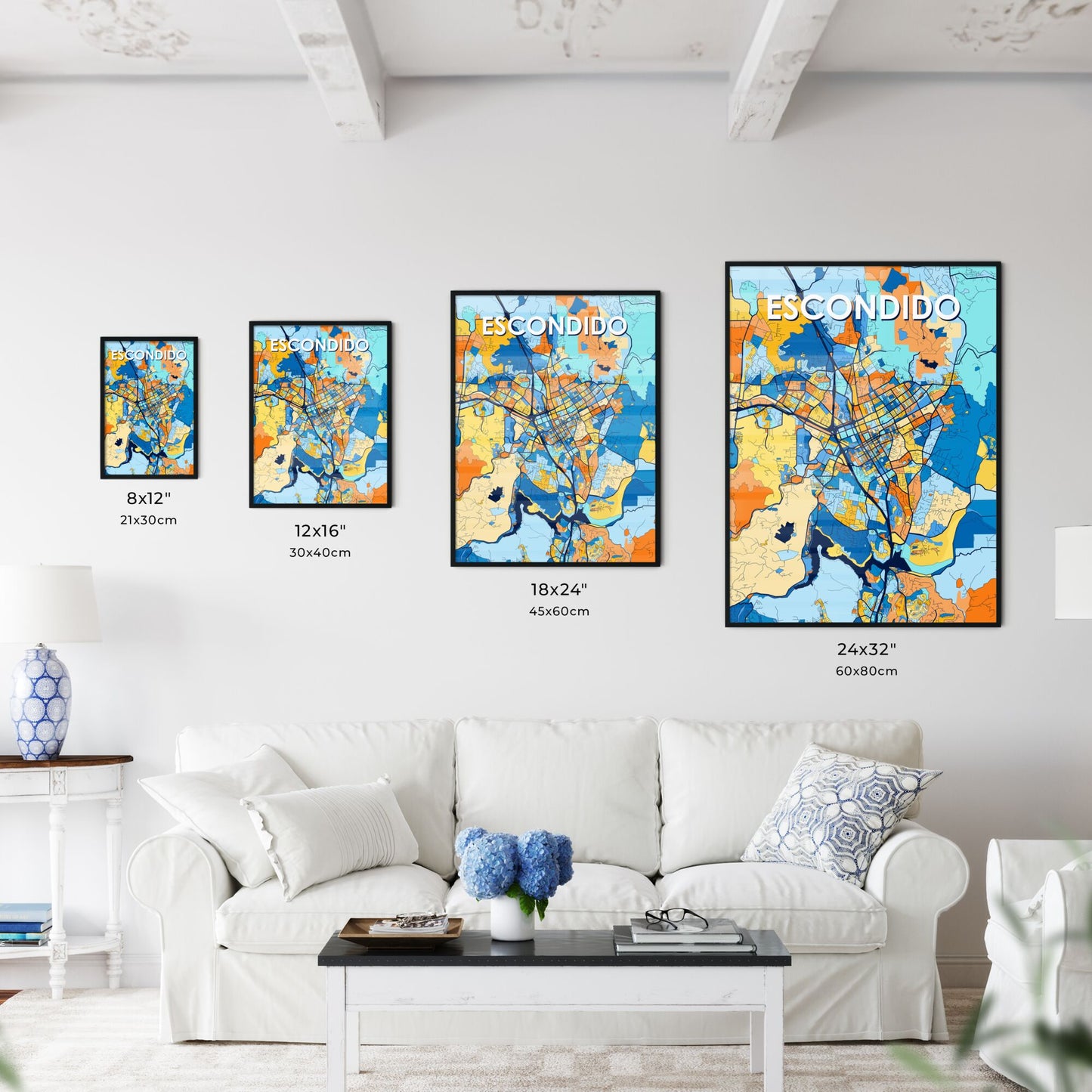 ESCONDIDO CALIFORNIA Vibrant Colorful Art Map Poster Blue Orange