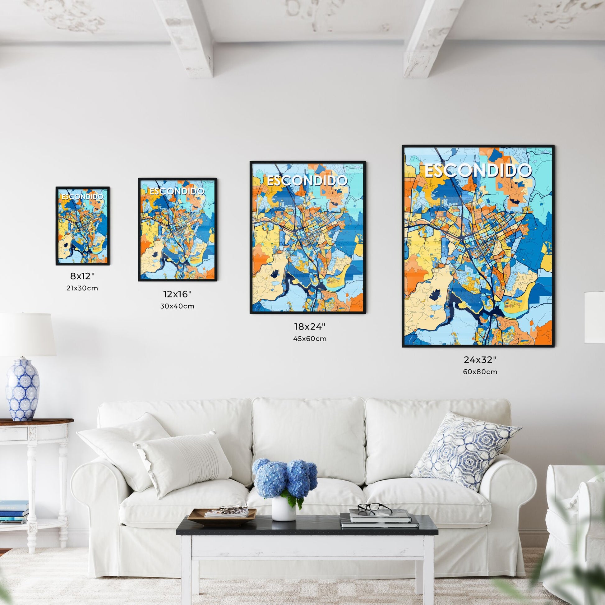 ESCONDIDO CALIFORNIA Vibrant Colorful Art Map Poster Blue Orange