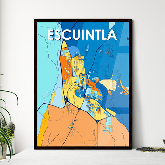 ESCUINTLA GUATEMALA Vibrant Colorful Art Map Poster Blue Orange