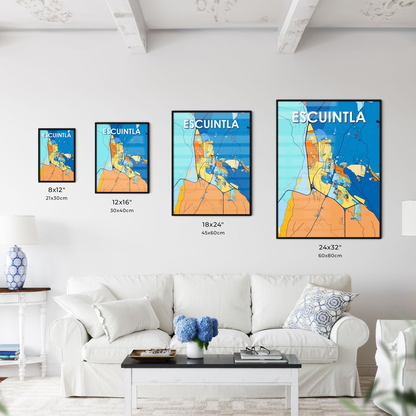 ESCUINTLA GUATEMALA Vibrant Colorful Art Map Poster Blue Orange