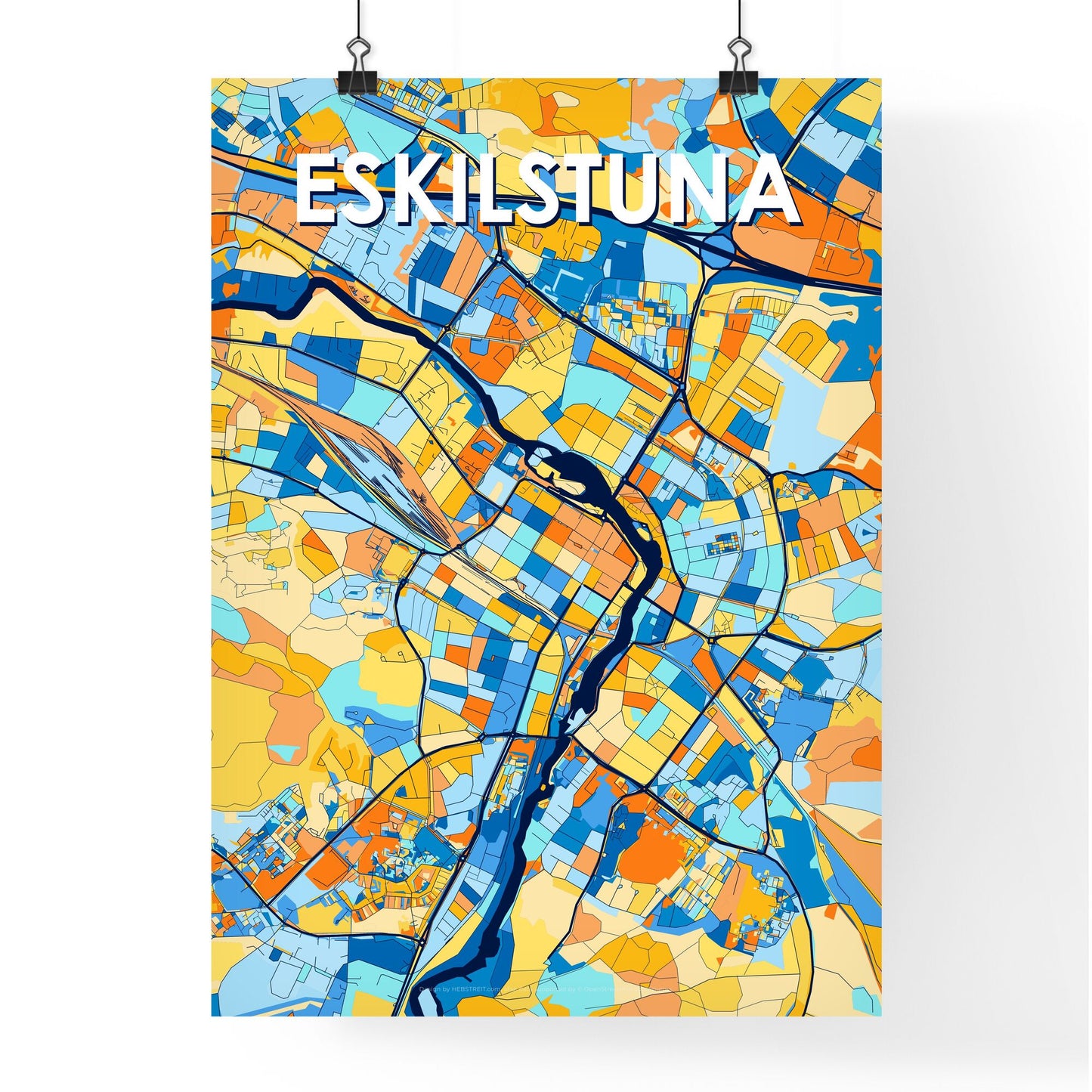ESKILSTUNA SWEDEN Vibrant Colorful Art Map Poster Blue Orange
