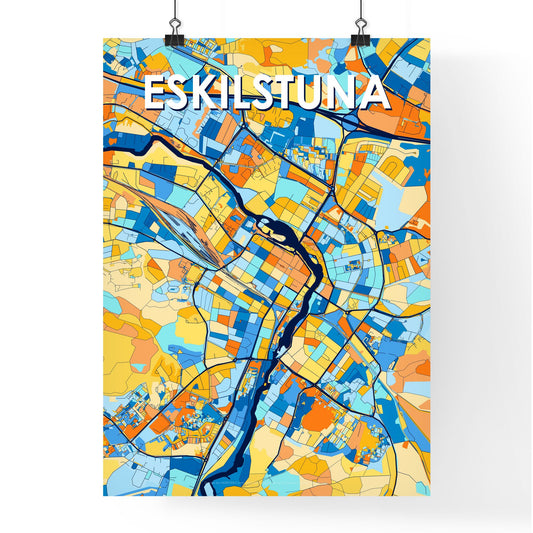 ESKILSTUNA SWEDEN Vibrant Colorful Art Map Poster Blue Orange