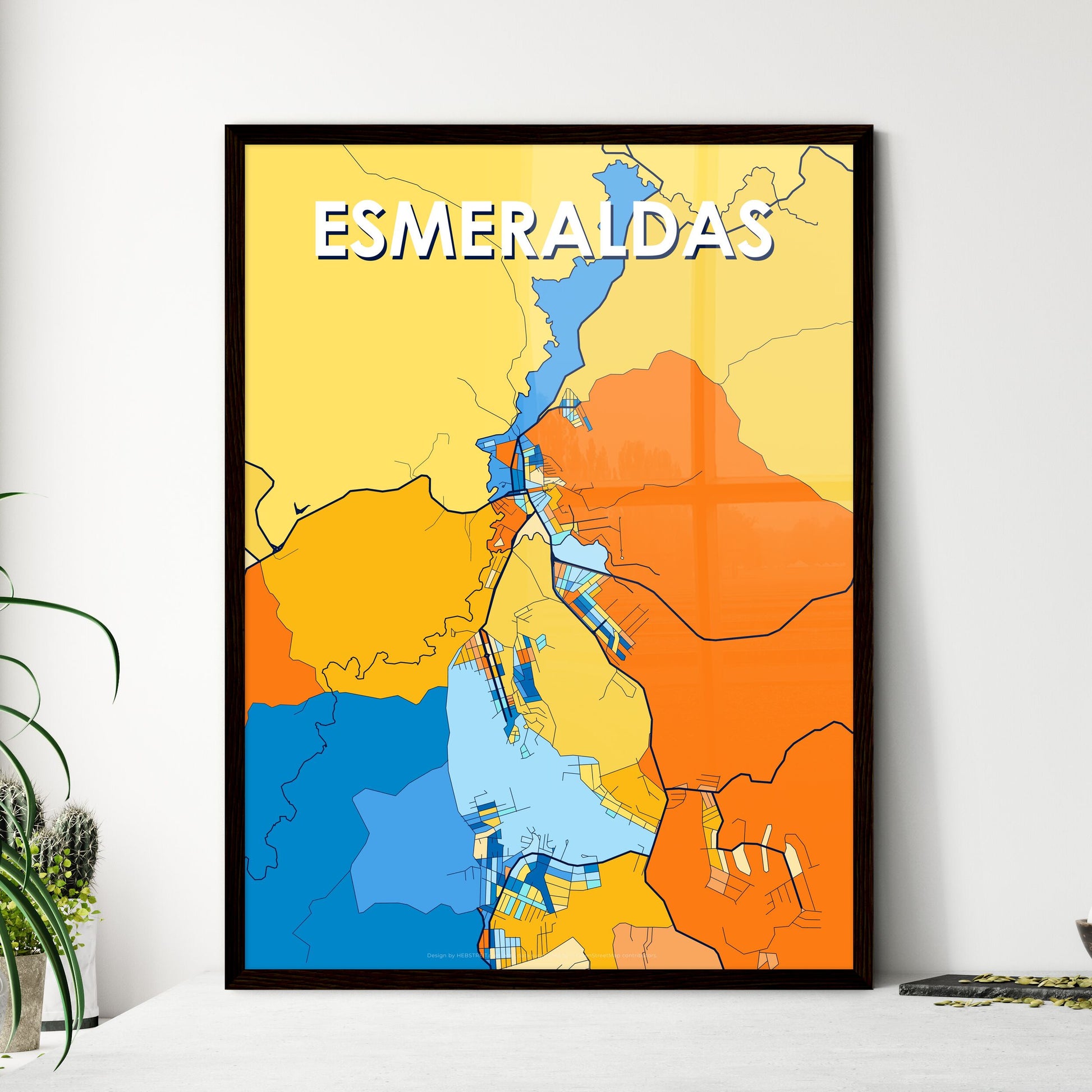 ESMERALDAS BRAZIL Vibrant Colorful Art Map Poster Blue Orange