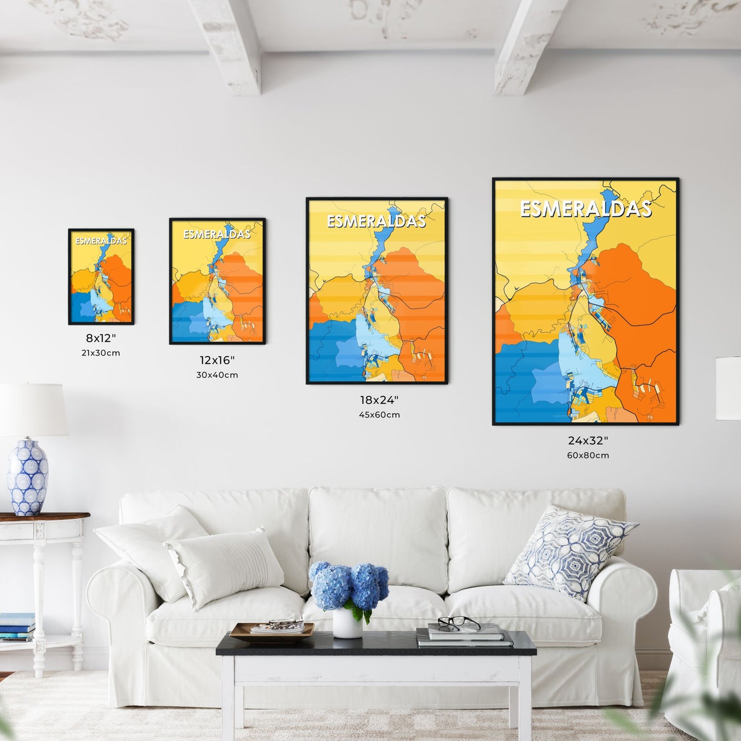 ESMERALDAS BRAZIL Vibrant Colorful Art Map Poster Blue Orange