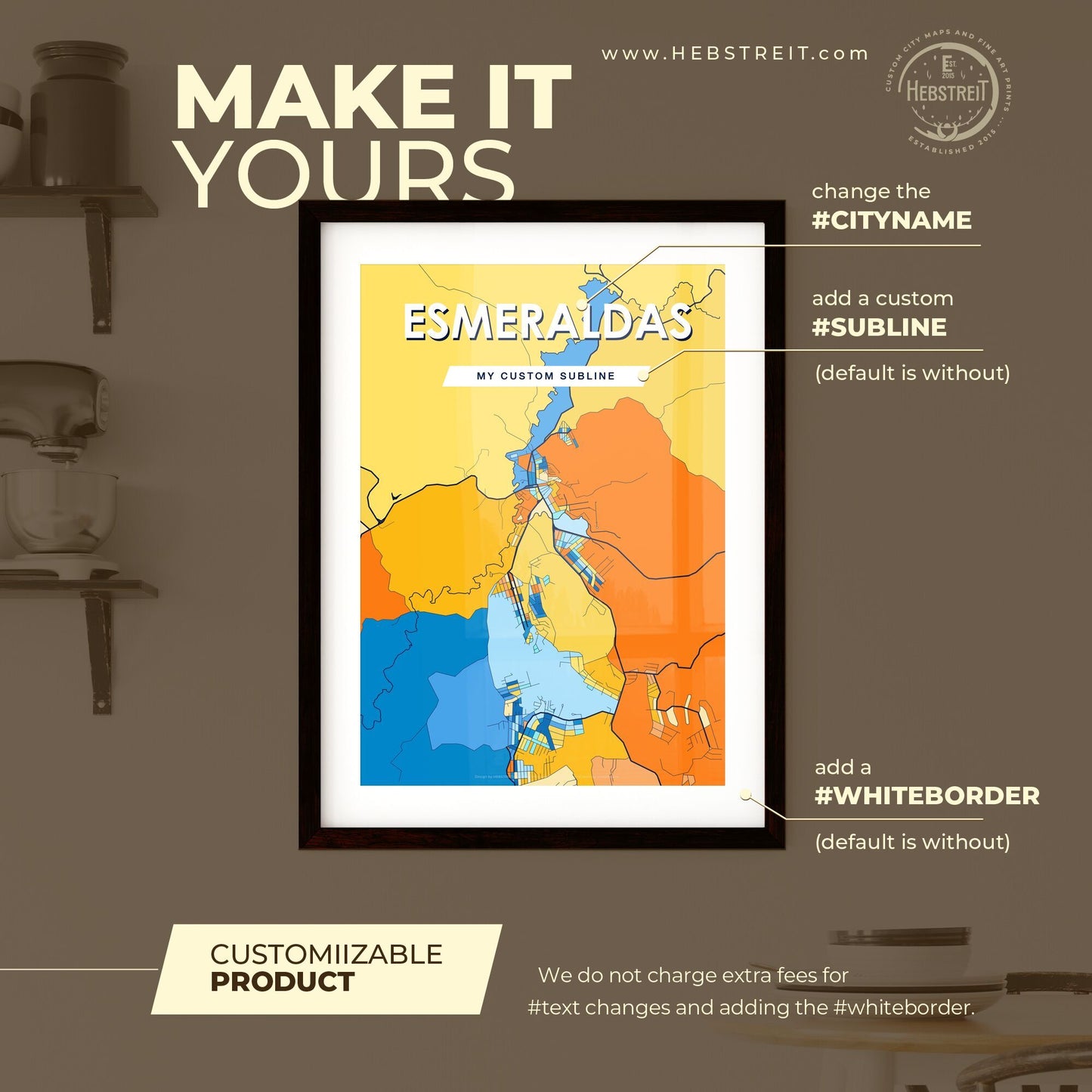 ESMERALDAS BRAZIL Vibrant Colorful Art Map Poster Blue Orange