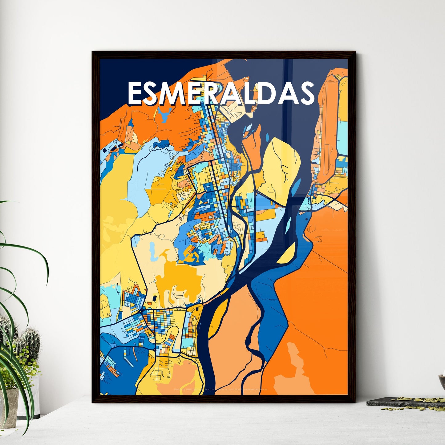 ESMERALDAS ECUADOR Vibrant Colorful Art Map Poster Blue Orange