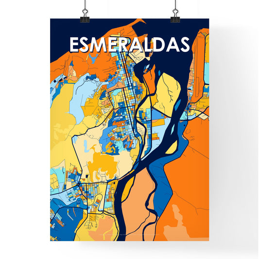 ESMERALDAS ECUADOR Vibrant Colorful Art Map Poster Blue Orange