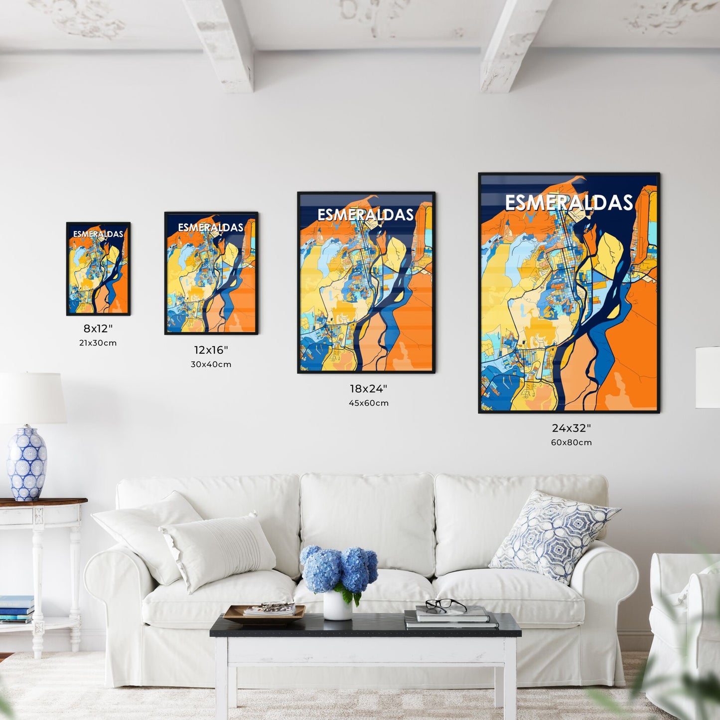 ESMERALDAS ECUADOR Vibrant Colorful Art Map Poster Blue Orange