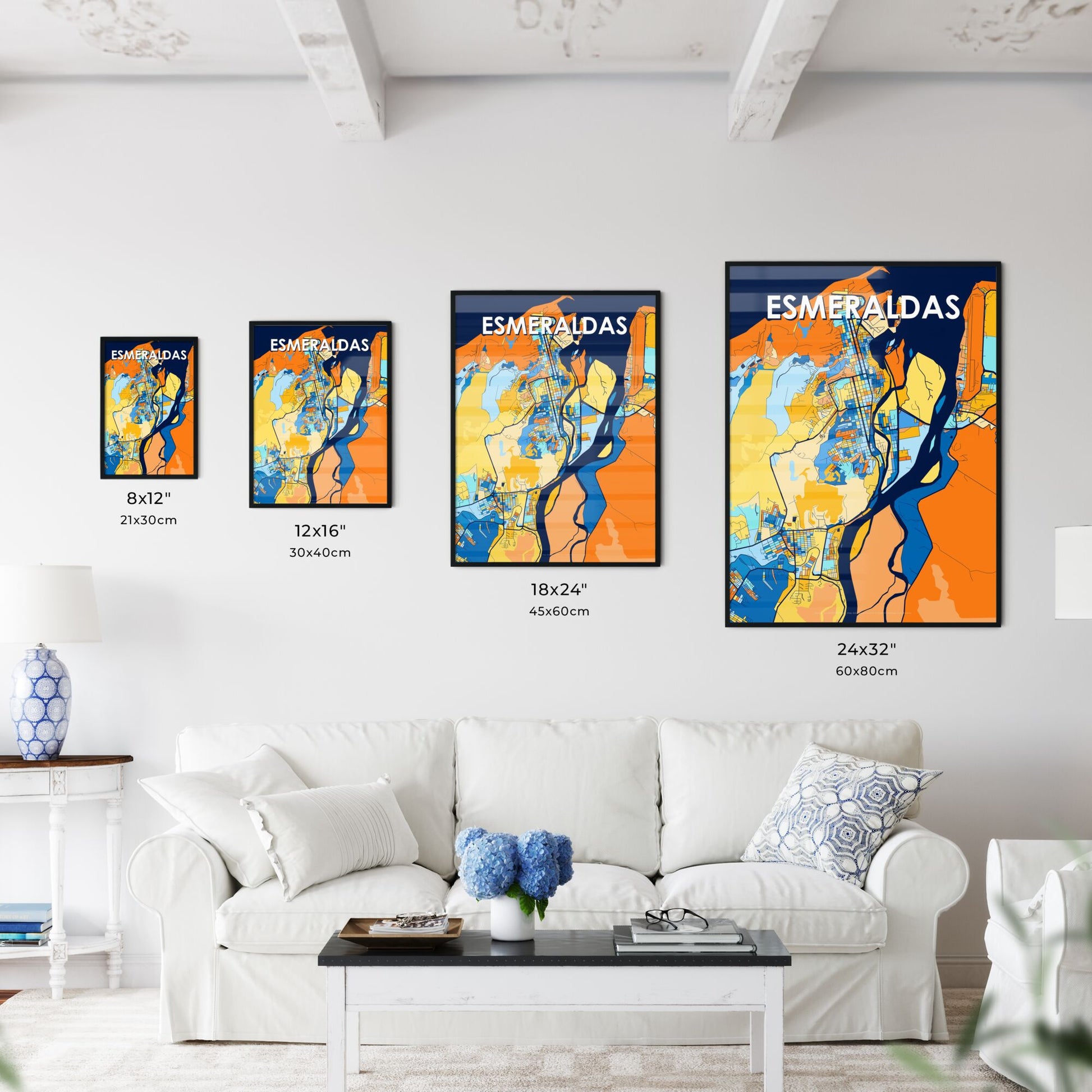 ESMERALDAS ECUADOR Vibrant Colorful Art Map Poster Blue Orange