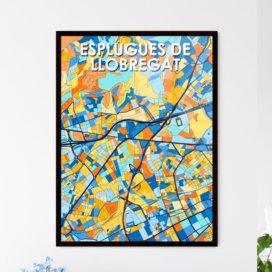 ESPLUGUES DE LLOBREGAT SPAIN Vibrant Colorful Art Map Poster Blue Orange