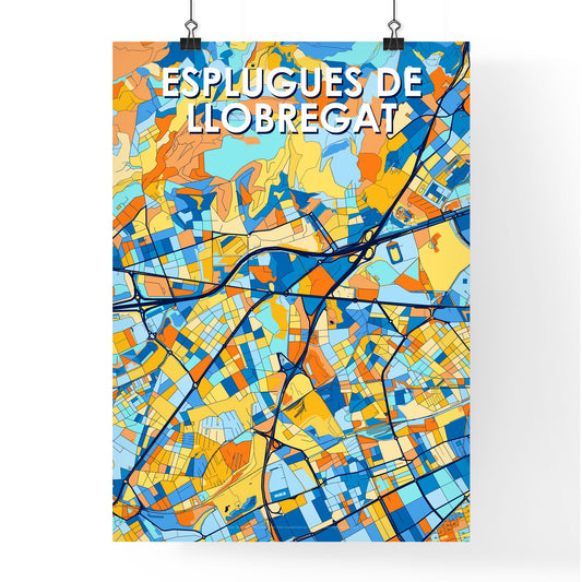 ESPLUGUES DE LLOBREGAT SPAIN Vibrant Colorful Art Map Poster Blue Orange