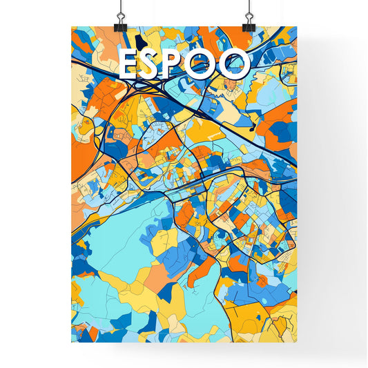 ESPOO FINLAND Vibrant Colorful Art Map Poster Blue Orange