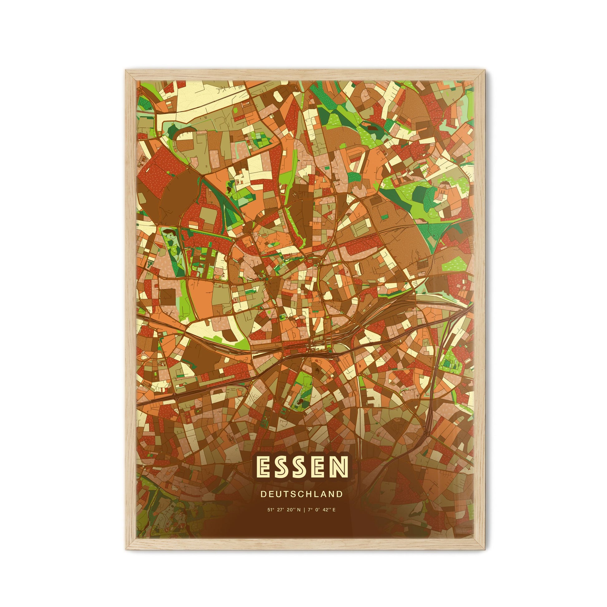 Colorful Essen Germany Fine Art Map Farmhouse