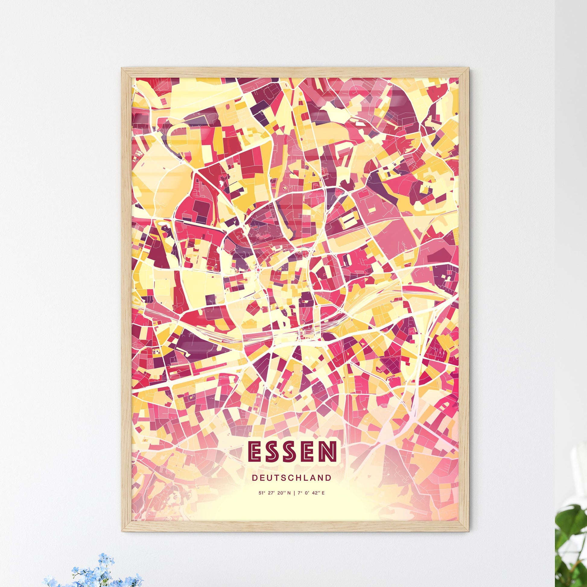 Colorful Essen Germany Fine Art Map Hot Red