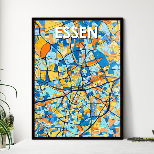 ESSEN GERMANY Vibrant Colorful Art Map Poster Blue Orange