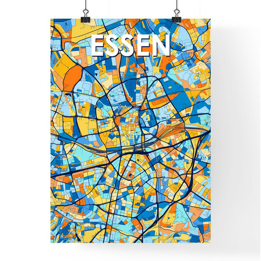 ESSEN GERMANY Vibrant Colorful Art Map Poster Blue Orange