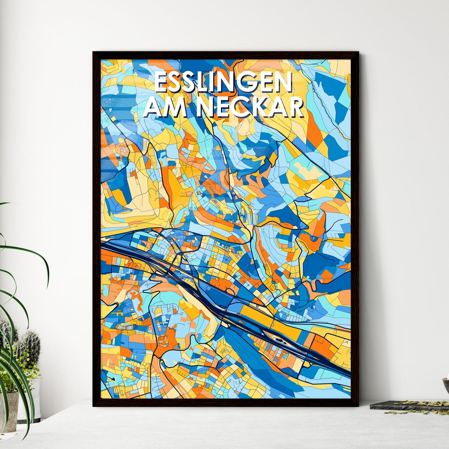 ESSLINGEN AM NECKAR GERMANY Vibrant Colorful Art Map Poster Blue Orange