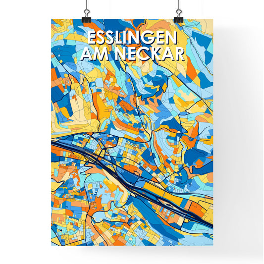 ESSLINGEN AM NECKAR GERMANY Vibrant Colorful Art Map Poster Blue Orange